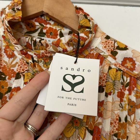 SANDRO PARIS floral long sleeve mini dress 38/Small NWT - Picture 12 of 13